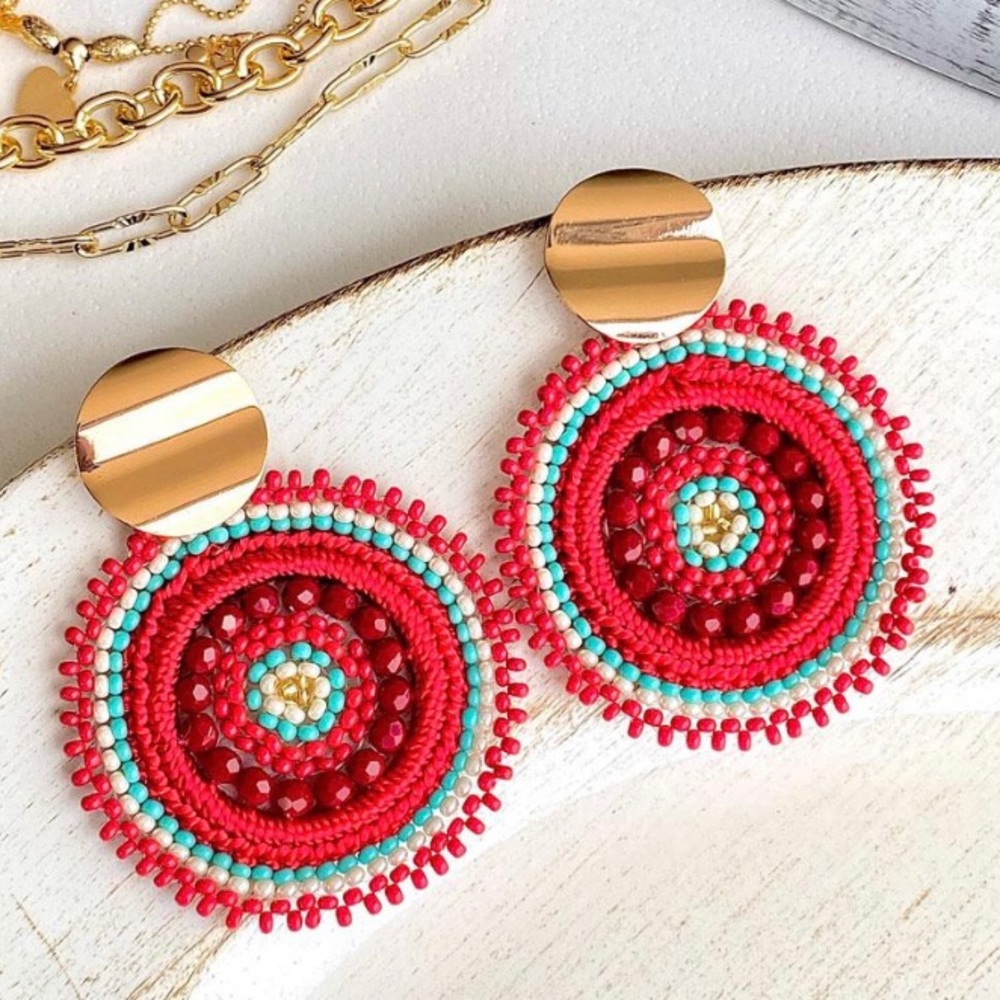 Red Mostacilla Macrame Earrings